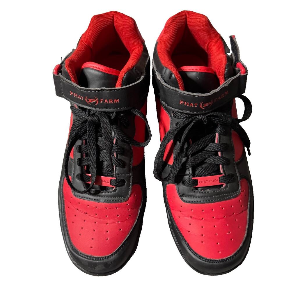 Phat Farm High Top Sneakers Black Red Hook & Loop Lace Up Men’s Size 11 Y2K